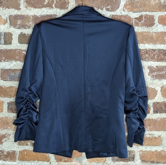 Countess Small Navy Fitted 3/4 Cinch Sleeve One Button Fully Lined Blazer Jacket - Picture 6 of 9